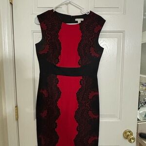 Red & black midi dress